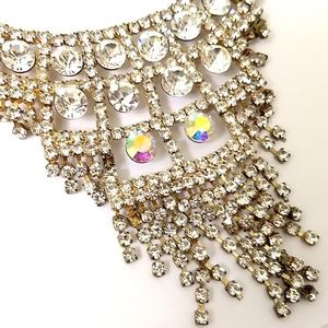 Multiple Rhinestone Bib Necklace Silver Tone 2 AB